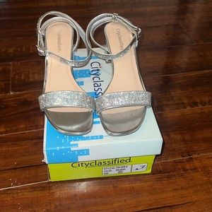 Silver rhinestone heels